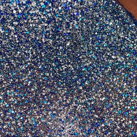 # Mac Duggal Navy / Blue Sleeveless Sequin Embellished Sheath Gown W/ High Slit - Picture 9 of 15